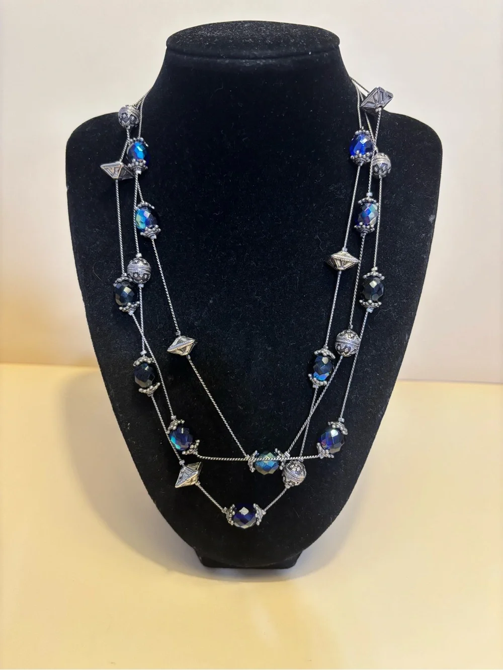 Chico’s Multi-Strand Blue Crystal Station Necklace 18”+3”